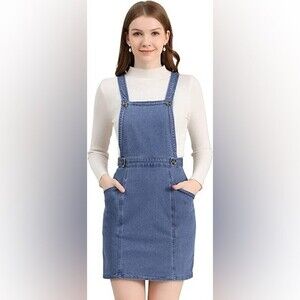 Allegra K Women's Classic Denim Adjustable Strap Pinafore Overall Dress size M
